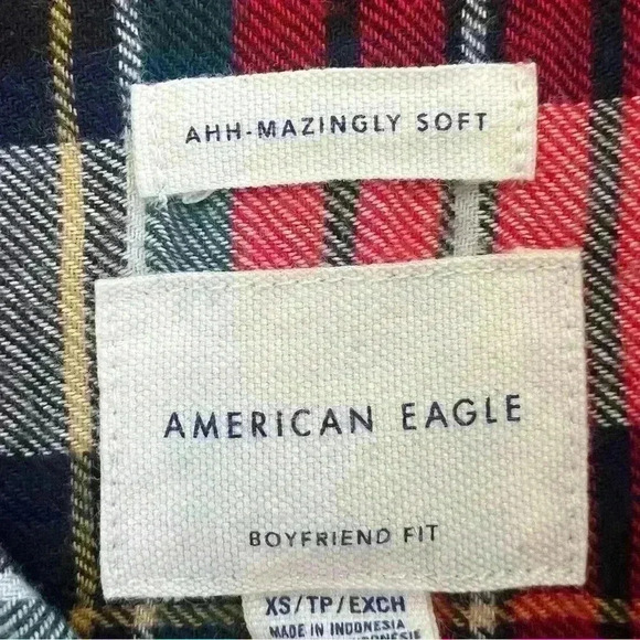 American Eagle AHH-mazingly Soft Boyfriend Fit Flannel Red Plaid Button Down XS - Picture 9 of 11